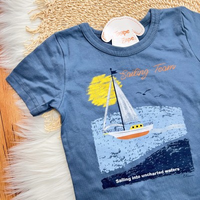 Conj. Camiseta Sailing Team e Bermuda - Azul Petróleo 